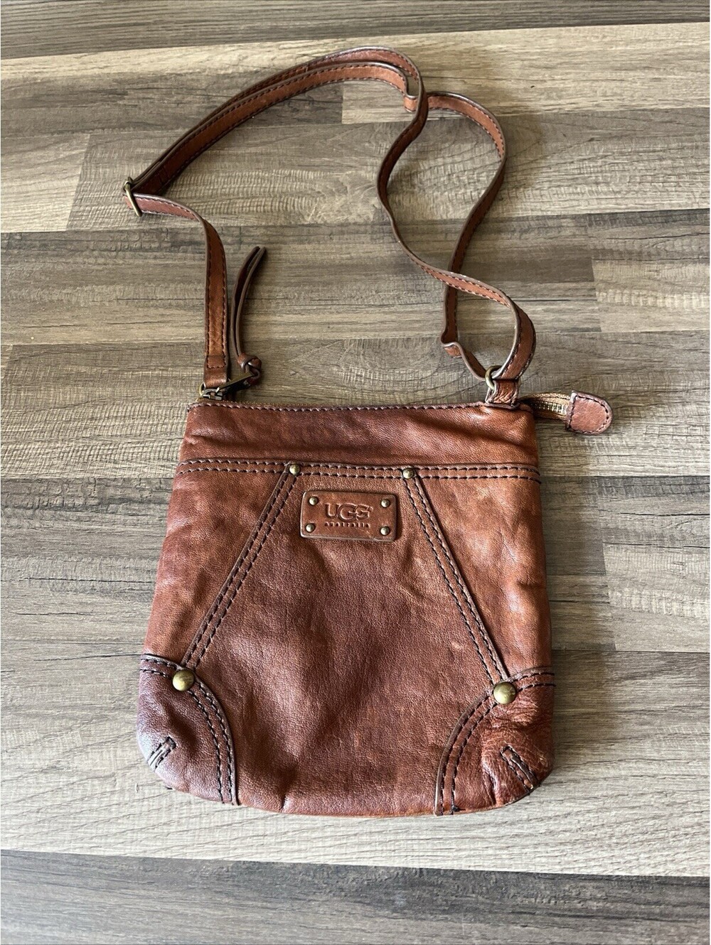 UGG Australia Suede Leather Crossbody Shoulder Bag Chocolate Brown 8” - Picture 1 of 8